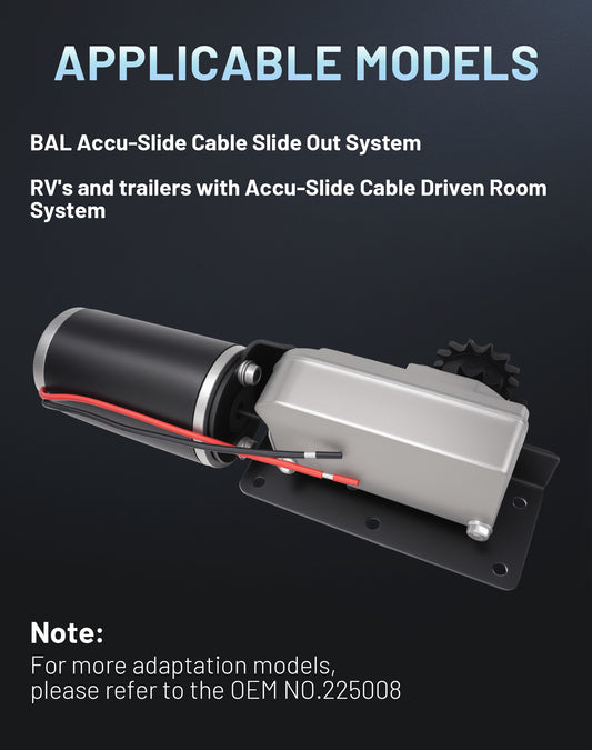 RV Slide Out Motor & Gear Housing 225008 - BAL Accu-Slide Cable System