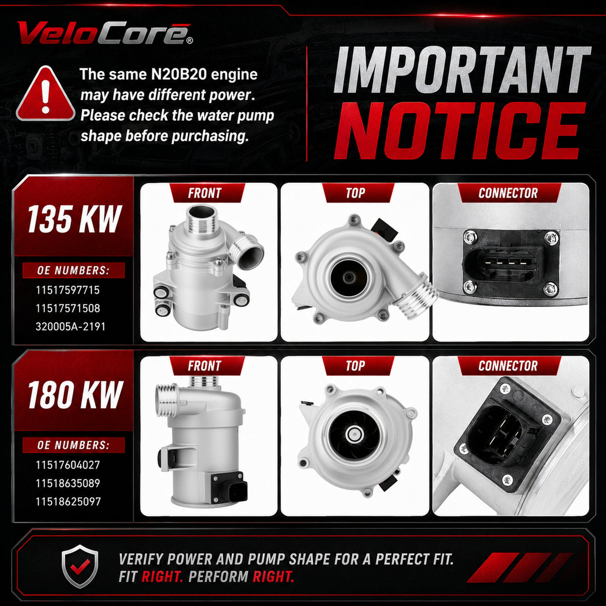 VeloCore 4 Pins Electric Water Pump 11517597715 with Wire and Bolts