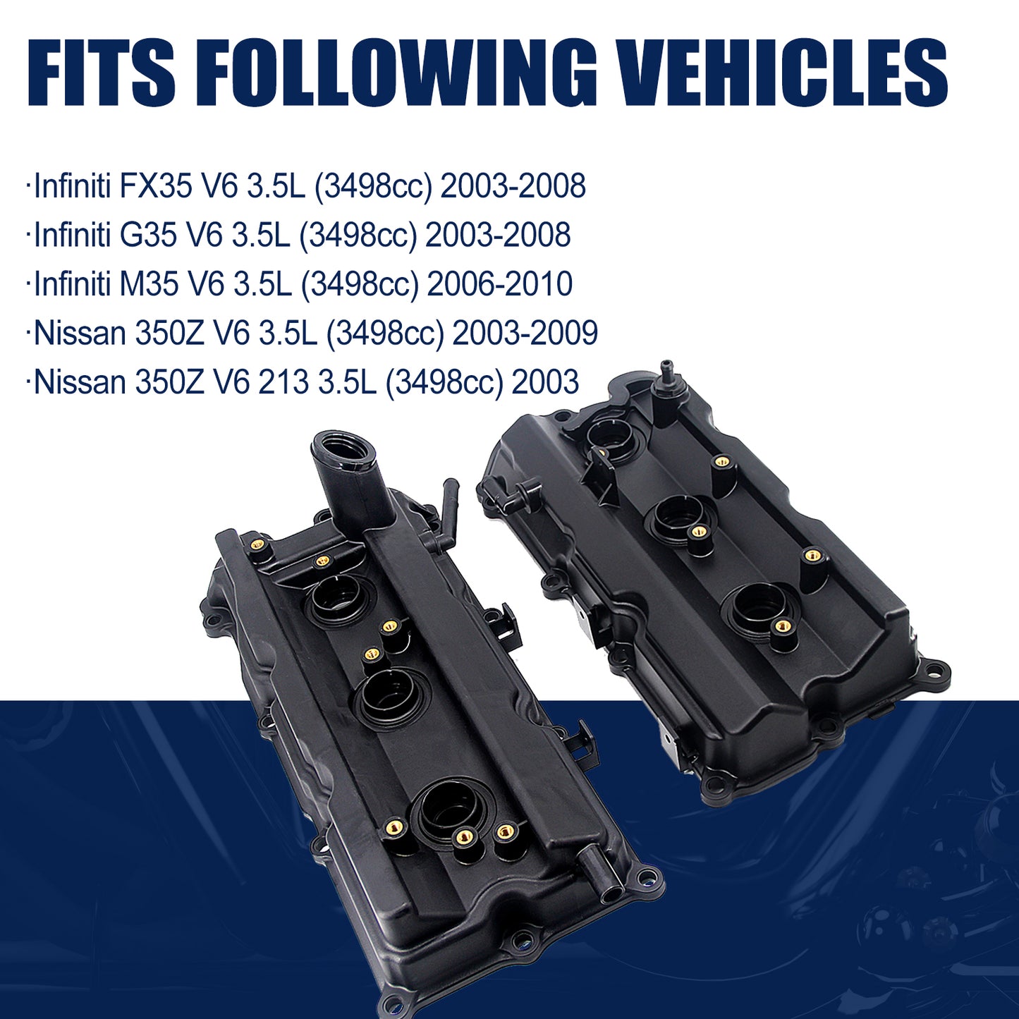 FEXON Engine Valve Cover Set Compatible with Nissan 350Z, Infiniti FX35, G35, M35,13264-AM600, 132708J102, 13264-AM610, 3-Pack