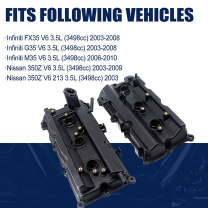FEXON Engine Valve Cover Set Compatible with Nissan 350Z, Infiniti FX35, G35, M35,13264-AM600, 132708J102, 13264-AM610, 3-Pack
