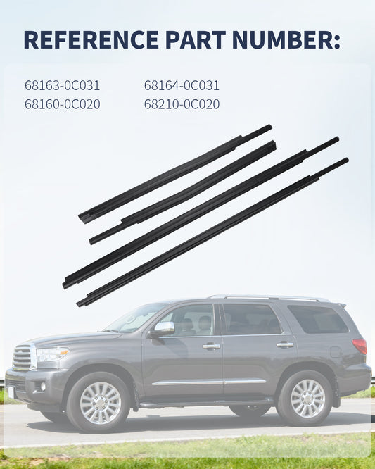 Toyota Sequoia & Tundra Window Molding Trim Set - 4PC Weather Seal Kit (2007-2020)