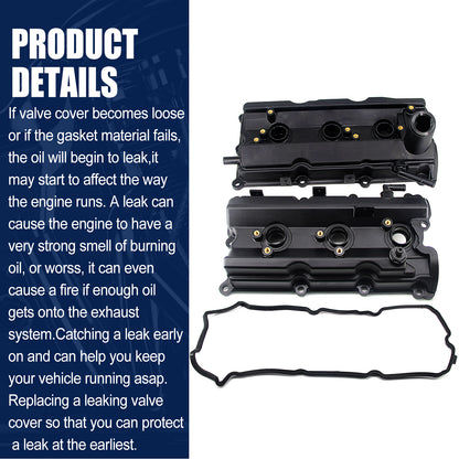 FEXON Engine Valve Cover Set Compatible with Nissan 350Z, Infiniti FX35, G35, M35,13264-AM600, 132708J102, 13264-AM610, 3-Pack