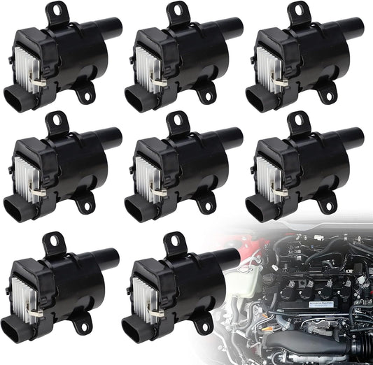VeloCore Round Ignition Coil 10457730 8-Pack Fit for Chevrolet Silverado | compatible with Chevrolet Silverado 1500 1999-2006 5.3L or 6.0L V8, UF262 D585, black, round, 4-pin
