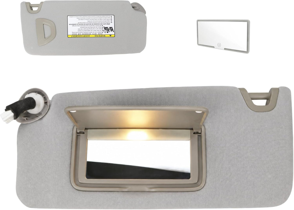 VeloCore Left Sun Visor 83280-TA5-A51ZA Fit for Honda Accord Sedan | compatible with Honda Accord Sedan 2008-2017 with matching visor, gray, wired LED vanity light, portable mirror