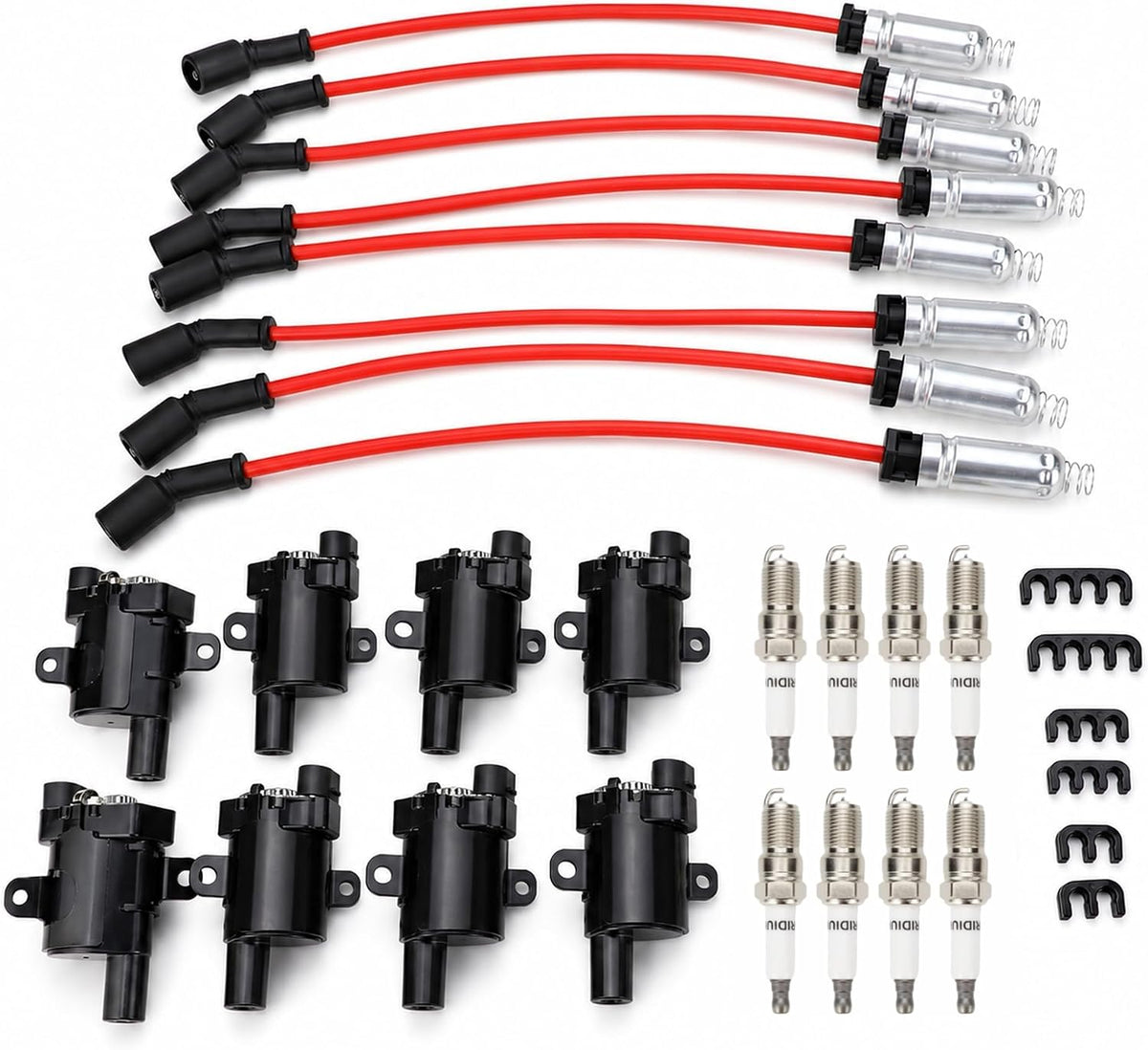 VeloCore UF262 8-Pack Round Ignition Coil 41962 Spark Plug and 8mm Wire Set | Compatible with Chevy Silverado Tahoe Suburban, GMC Sierra Yukon, Cadillac Escalade Hummer H2 1999-2007