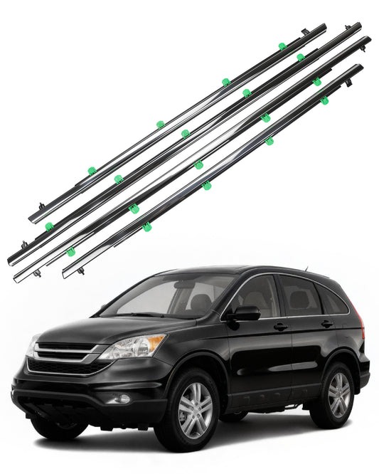 AIKEPT 4PCS Chrome Window Molding Trim Seal Belt Kit, Compatible with Honda CR-V 2007 2008 2009 2010 2011, Automotive Exterior Door Glass Weatherstrip Set, Replaces OE 72410-SWA-A01 72450-SWA-A01