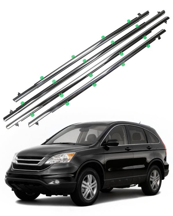 AIKEPT 4PCS Chrome Window Molding Trim Seal Belt Kit, Compatible with Honda CR-V 2007 2008 2009 2010 2011, Automotive Exterior Door Glass Weatherstrip Set, Replaces OE 72410-SWA-A01 72450-SWA-A01