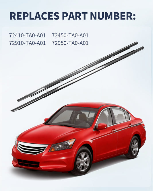 Chrome Window Molding Trim Set for Honda Accord 2008-2012 (4PCS) - OEM Quality Weatherstrip Seal