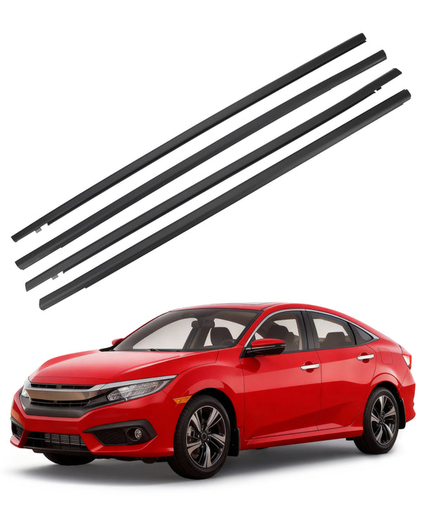 AIKEPT Window Weather Stripping Seal Belt, Complete Set of 4, Compatible with Honda Civic 4-Door Sedan 2016-2021, Replaces 72410-TEA-T01 & 72450-TEA-T01