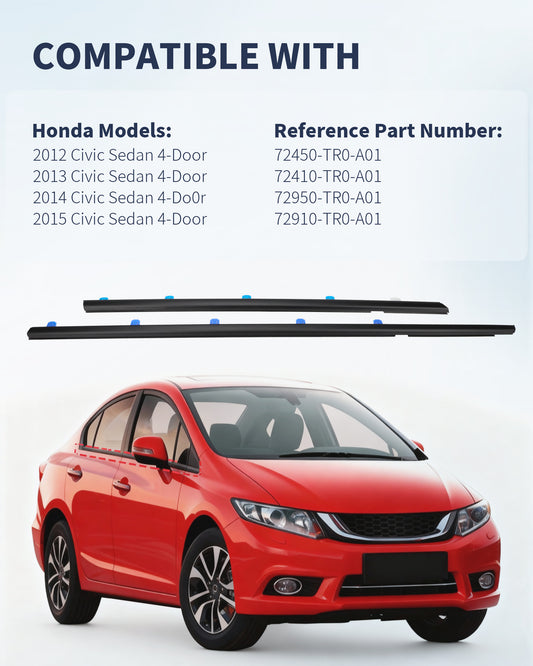 Honda Civic Window Weather Stripping Kit 2012-2015 4-Door Sedan | OEM Replacement 72450-TR0-A01