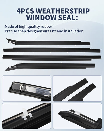 AIKEPT 4PCS Window Molding Trim Weatherstrip Seal Belt, Compatible with 2000-2006 Tundra &amp; 2001-2007 Sequoia, Replaces 75710-0C010, 75720-0C010, 75730-0C010, 75740-0C010