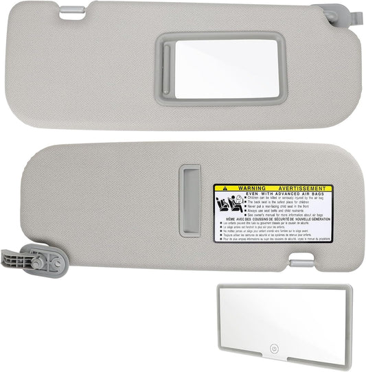 VeloCore Grey Sun Visor Pair with Vanity Mirrors 852103X000TX 852203X000TX | compatible with Hyundai Elantra 2011-2015 MD/UD Sedan and Coupe, non-GT, left driver and right passenger sides, bonus mirror