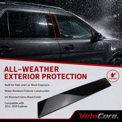 VeloCore 926-449 B Pillar Molding Door Applique Front Right Gloss Black | Compatible with Ford Explorer 2011-2019; replaces BB5Z7820554AB, BB5Z-7820554-AC, B Pillar Window Trim Molding