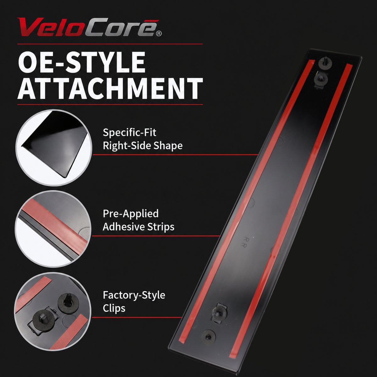VeloCore 926-449 B Pillar Molding Door Applique Front Right Gloss Black | Compatible with Ford Explorer 2011-2019; replaces BB5Z7820554AB, BB5Z-7820554-AC, B Pillar Window Trim Molding