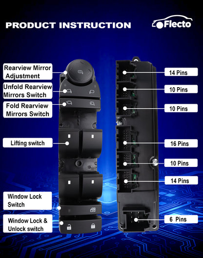 Flecto Master Power Window Switch Driver Side 20835553 with Door Lock Compatible with 2011-2013 Chevy Silverado, Replace# 20835553AD