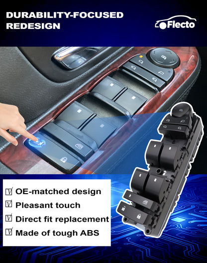Flecto Master Power Window Switch Driver Side 20835553 with Door Lock Compatible with 2011-2013 Chevy Silverado, Replace# 20835553AD