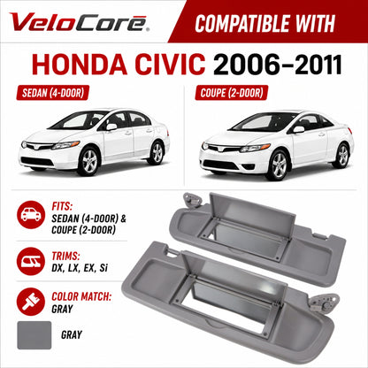 VeloCore Sun Visor Pair 83280-SNA-A01ZA Left Driver Right Passenger Gray