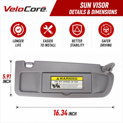 VeloCore Sun Visor Pair 83280-SNA-A01ZA Left Driver Right Passenger Gray