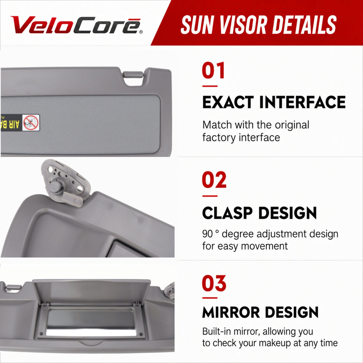 VeloCore Sun Visor Pair 83280-SNA-A01ZA Left Driver Right Passenger Gray