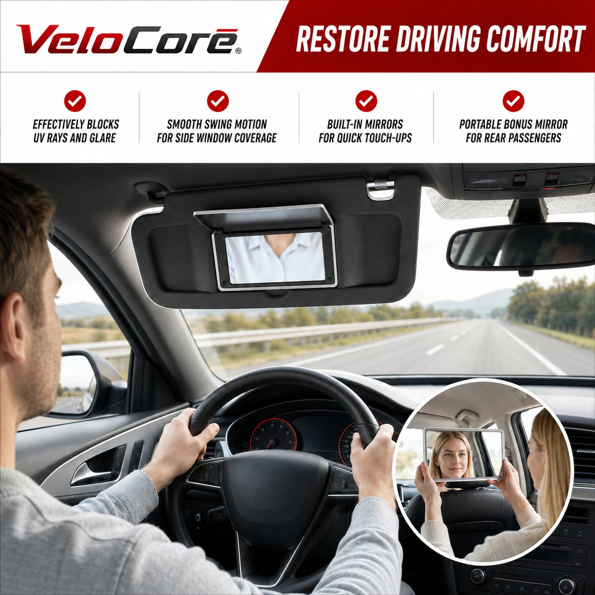 VeloCore Sun Visor Pair 83280-SNA-A01ZA Left Driver Right Passenger Gray