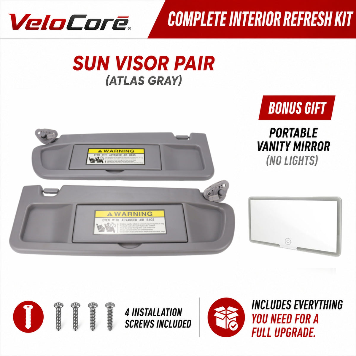 VeloCore Sun Visor Pair 83280-SNA-A01ZA Left Driver Right Passenger Gray