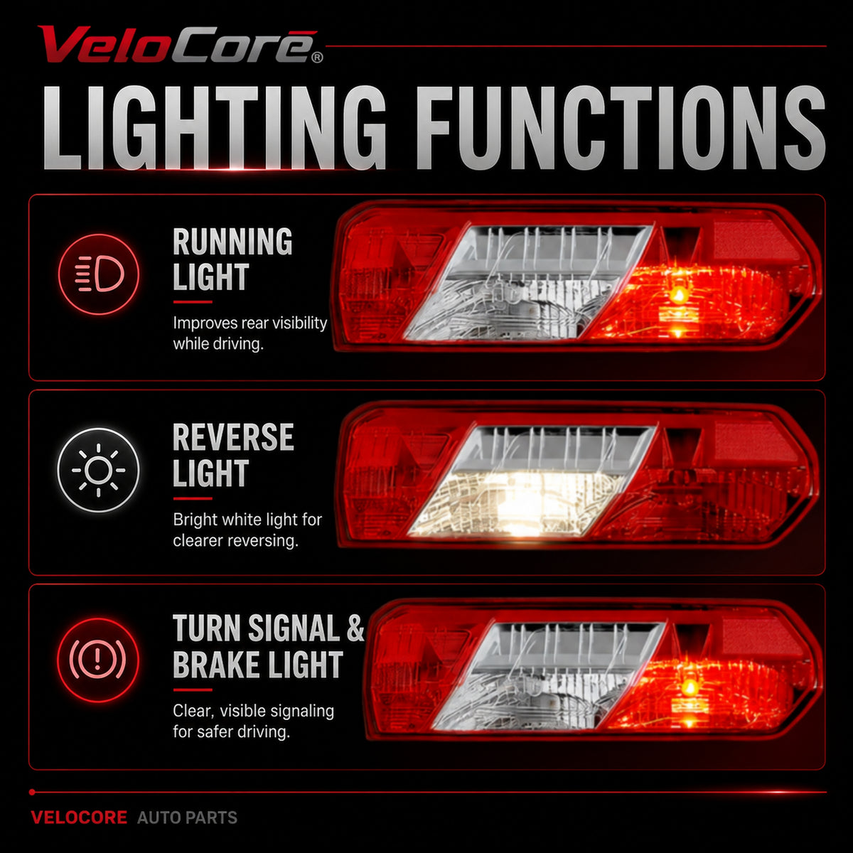 VeloCore Left Tail Light CK4Z13405G Fit for Ford Transit 150 250 350 350HD | compatible with Ford Transit 2015-2025 single rear wheel vans, left driver side, bulbs and harness, FO2800242C