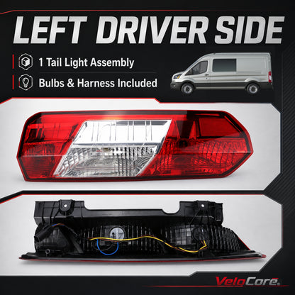 VeloCore Left Tail Light CK4Z13405G Fit for Ford Transit 150 250 350 350HD | compatible with Ford Transit 2015-2025 single rear wheel vans, left driver side, bulbs and harness, FO2800242C
