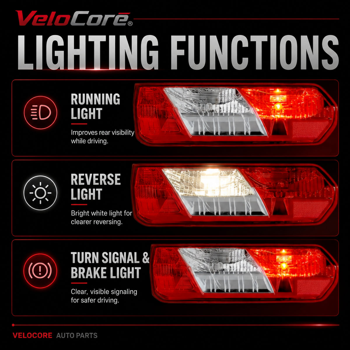 VeloCore RH Tail Light Assembly CK4Z13404K Halogen w/Bulbs Harness | Compatible with Ford Transit 150/250/350/350HD 2015-2025; Single Rear Wheels Only, Replaces 166-02778R FO2801242C