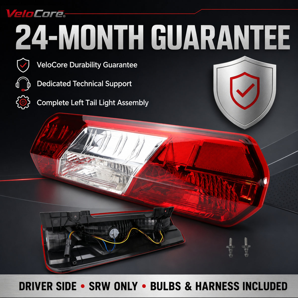 VeloCore Left Tail Light CK4Z13405G Fit for Ford Transit 150 250 350 350HD | compatible with Ford Transit 2015-2025 single rear wheel vans, left driver side, bulbs and harness, FO2800242C