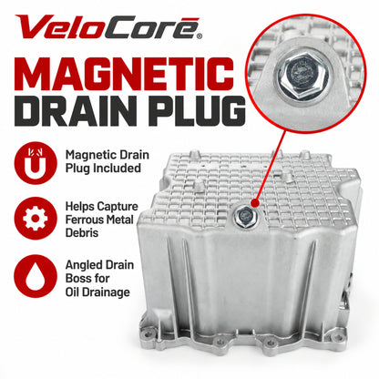 Ford F-150 2.7L aluminum lower oil pan: connector and mounting-point details
