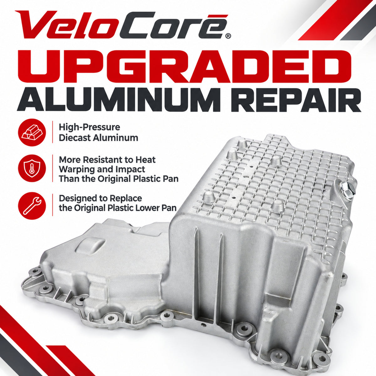 Ford F-150 2.7L aluminum lower oil pan: material and finish details