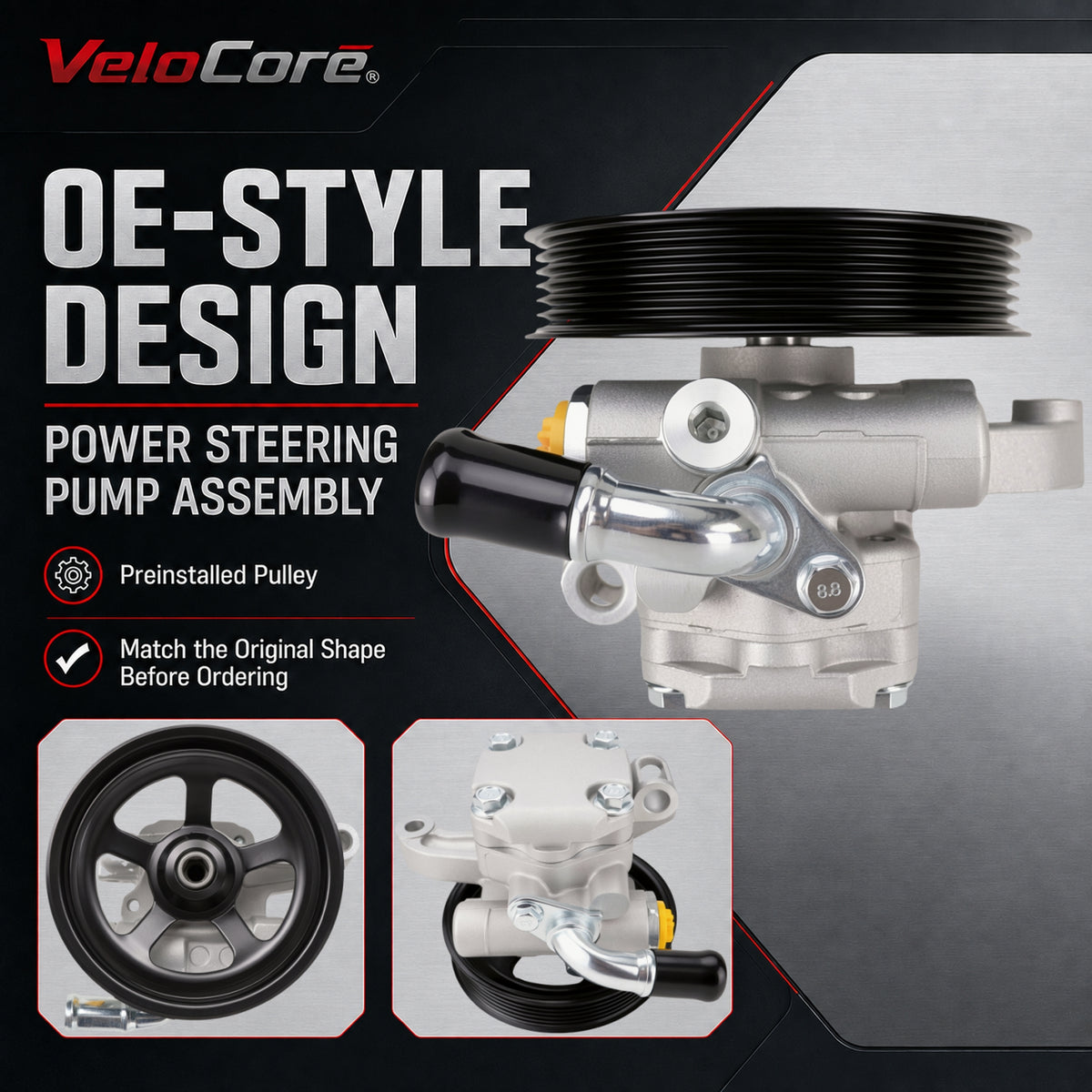 VeloCore 20-2403 Power Steering Pump With Pulley Compatible With GM 3.6L | Compatible with Buick Enclave, Chevy Equinox Traverse, GMC Acadia, Pontiac Torrent, Saturn Outlook Vue 2007-2013, 96-2403
