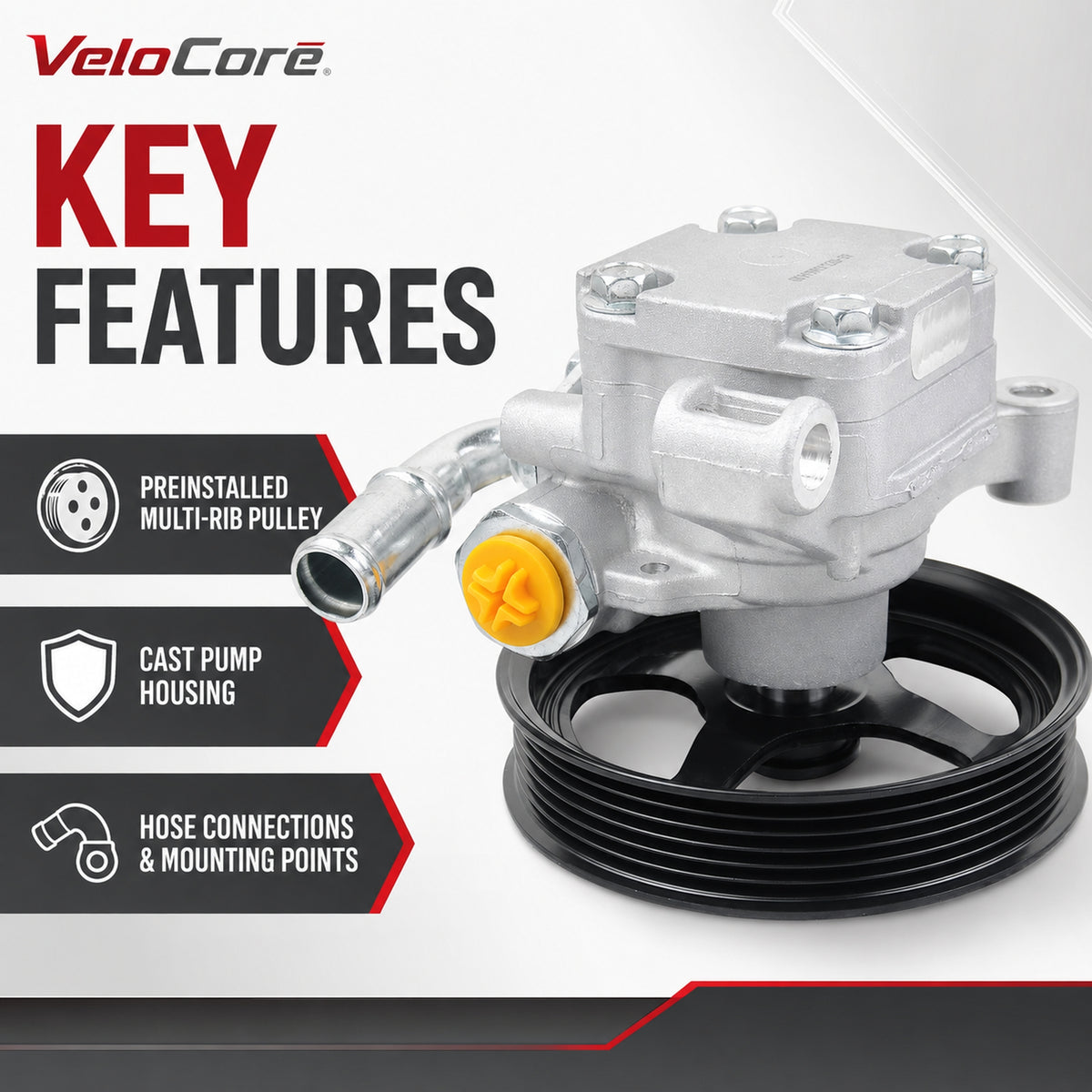 VeloCore 20-2403 Power Steering Pump With Pulley Compatible With GM 3.6L | Compatible with Buick Enclave, Chevy Equinox Traverse, GMC Acadia, Pontiac Torrent, Saturn Outlook Vue 2007-2013, 96-2403