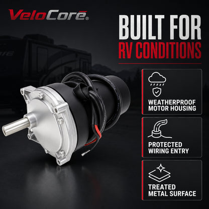 VeloCore Rear RV Stabilizer Jack Motor 352338 Fit for Lippert 12V 53:1 | compatible with Lippert LC298707 LC337199 LC369774 systems, rear position, 7A, 68 RPM, 50 in-lb run torque