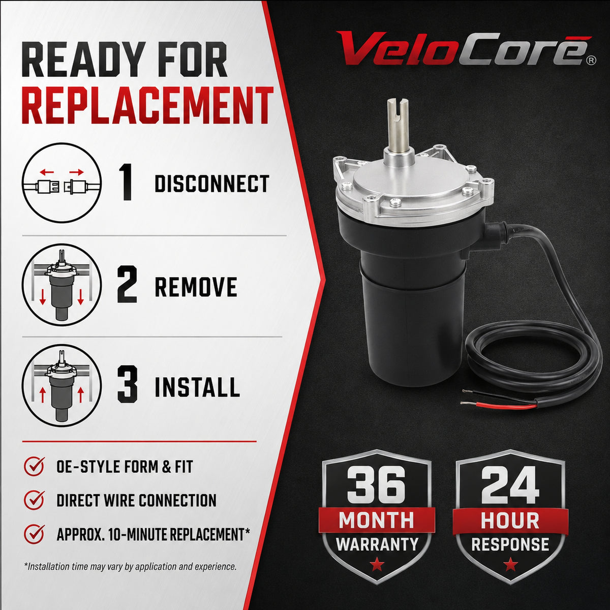 VeloCore Rear RV Stabilizer Jack Motor 352338 Fit for Lippert 12V 53:1 | compatible with Lippert LC298707 LC337199 LC369774 systems, rear position, 7A, 68 RPM, 50 in-lb run torque