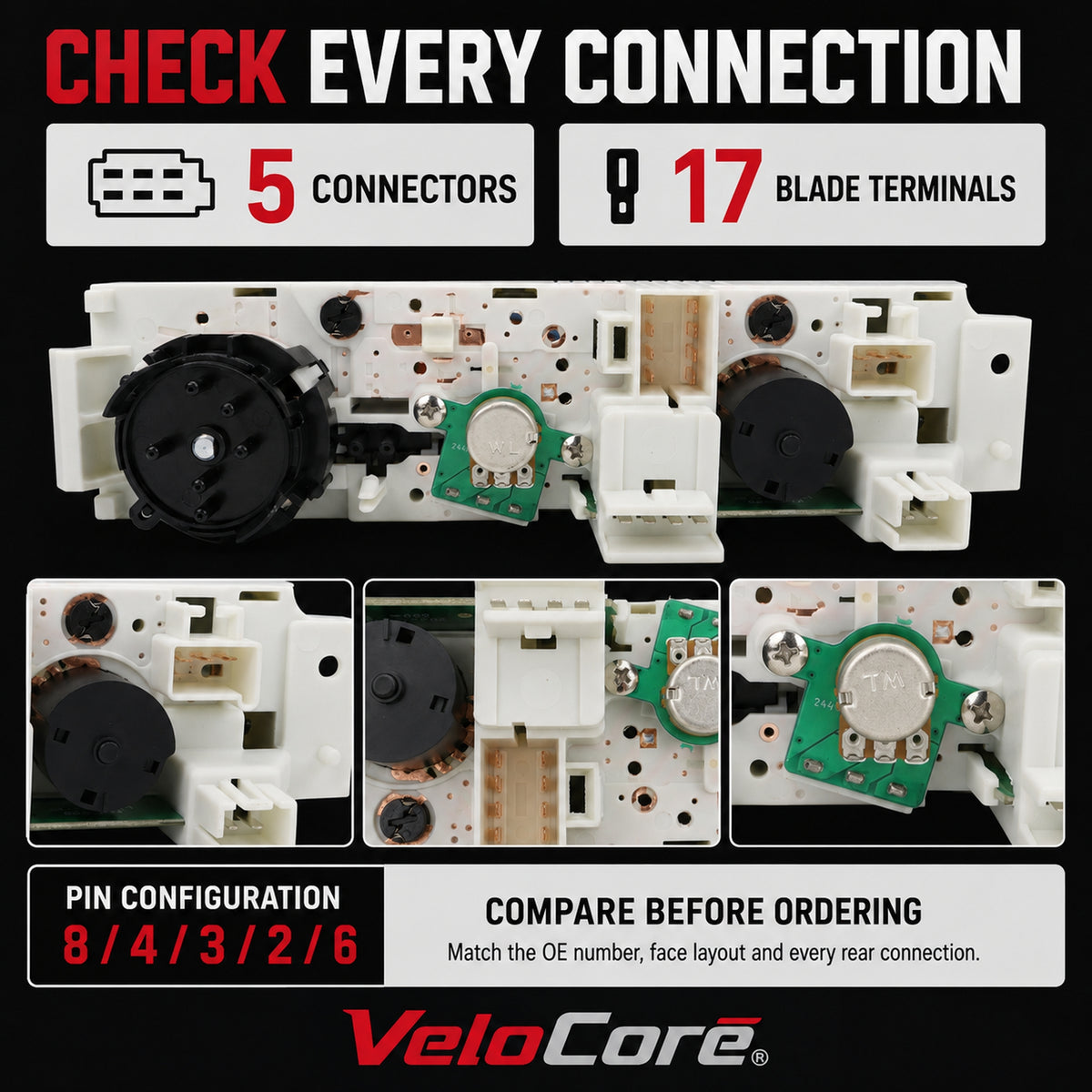 VeloCore A/C Climate Control Module 599-294 Replacement Heater Panel | Compatible with Chevrolet Express 1500/2500/3500/4500 and GMC Savana 1500/2500/3500/4500 2008-2022; replaces 15773679
