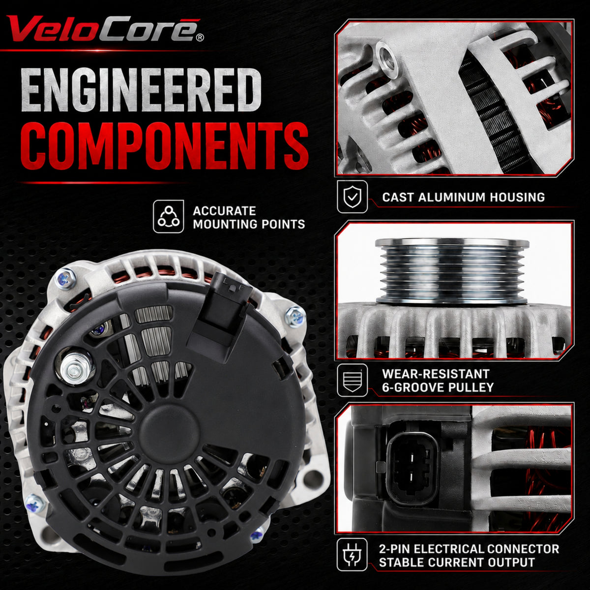 VeloCore Alternator Compatible with Chevy Tahoe Silverado Avalanche GMC Yukon Sierra Cadillac Escalade 2007-2014, V6 4.3L V8 4.8L 5.3L 6.0L 6.2L, OE 400-12253