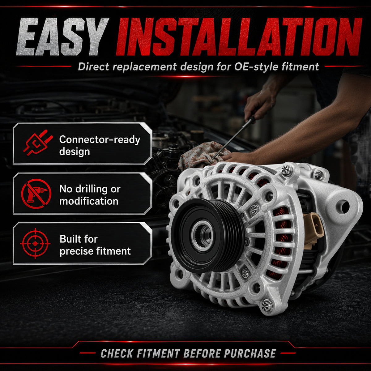 VeloCore Alternator Replacement Compatible with 2013-2017 Honda Accord L4 2.4L Automatic CVT Transmission Replace# 14489N 14489 31100-5A2-A02RM AMT0277 AHGA88 31100-5A2-A02