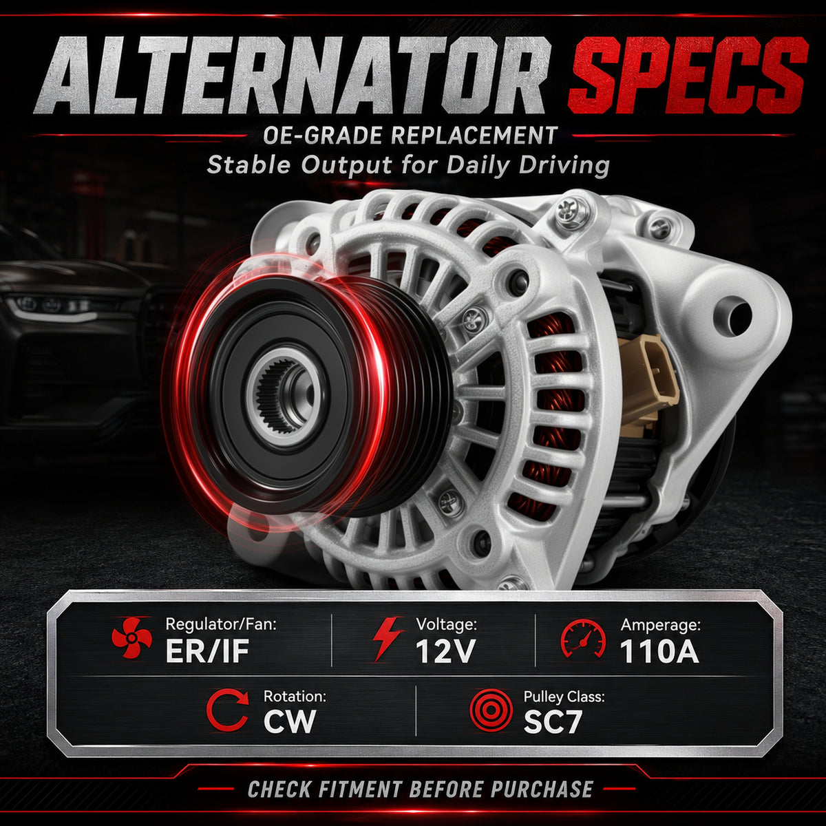VeloCore Alternator Replacement Compatible with 2013-2017 Honda Accord L4 2.4L Automatic CVT Transmission Replace# 14489N 14489 31100-5A2-A02RM AMT0277 AHGA88 31100-5A2-A02