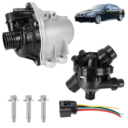 VeloCore Electric Engine Water Pump and Thermostat Kit Compatible with BMW 135i 335i 335is 535i Z4 sDrive35i 2007-2016 3.0L L6 - Replaces 11517632426 11537549476 11517588885 11519455978