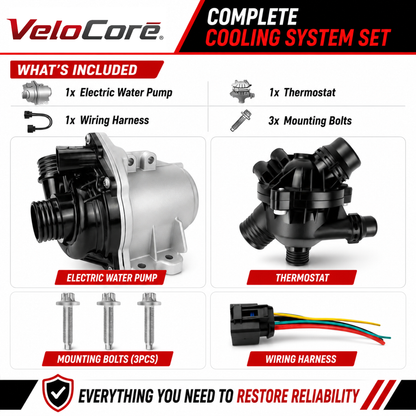 VeloCore Electric Engine Water Pump and Thermostat Kit Compatible with BMW 135i 335i 335is 535i Z4 sDrive35i 2007-2016 3.0L L6 - Replaces 11517632426 11537549476 11517588885 11519455978