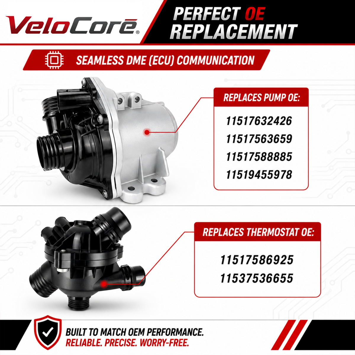 VeloCore Electric Engine Water Pump and Thermostat Kit Compatible with BMW 135i 335i 335is 535i Z4 sDrive35i 2007-2016 3.0L L6 - Replaces 11517632426 11537549476 11517588885 11519455978