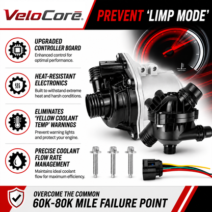 VeloCore Electric Engine Water Pump and Thermostat Kit Compatible with BMW 135i 335i 335is 535i Z4 sDrive35i 2007-2016 3.0L L6 - Replaces 11517632426 11537549476 11517588885 11519455978