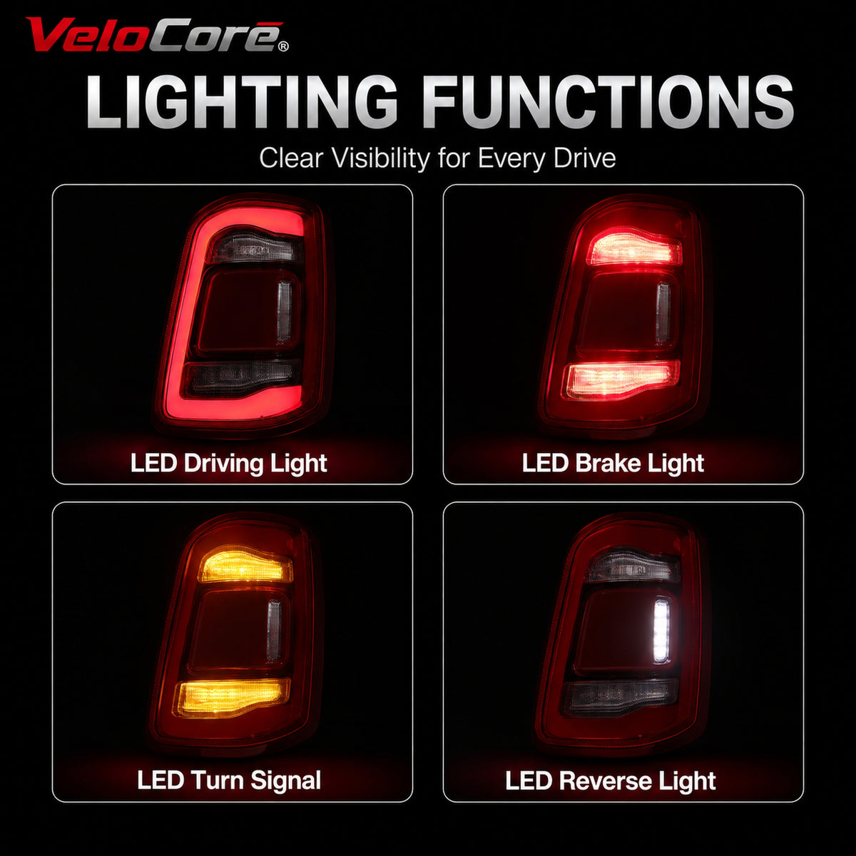 VeloCore LED Tail Light Left Driver Side 68262531AH with Blind Spot | Compatible with Dodge Ram 1500 2019 2020 2021 2022 2024, No Blind Module, Replace CH2800219, Rear Brake Light Red Lens