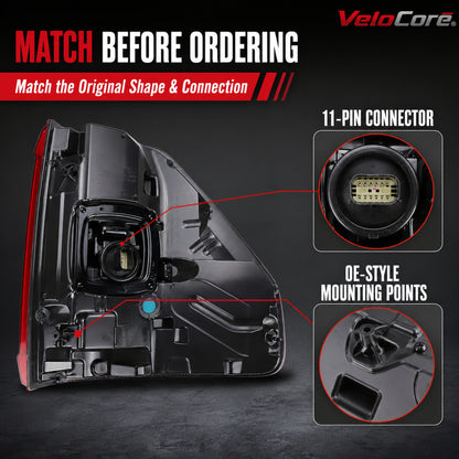 VeloCore LED Tail Light Assembly ML3Z13404D Right Passenger Side 11-Pin | Compatible with Ford F-150 2021 2022 2023 King Ranch, Lariat, Limited and Platinum W/Bracket W/O Radar