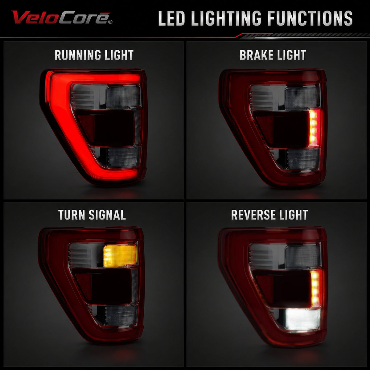 VeloCore Left LED Tail Light ML3Z13405D Fit for Ford F-150 2021-2023 | compatible with Ford F-150 King Ranch Lariat Limited Platinum 2021-2023, 11-pin, bracket included, no radar module