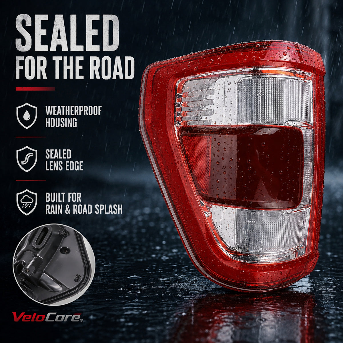 VeloCore Left LED Tail Light ML3Z13405D Fit for Ford F-150 2021-2023 | compatible with Ford F-150 King Ranch Lariat Limited Platinum 2021-2023, 11-pin, bracket included, no radar module