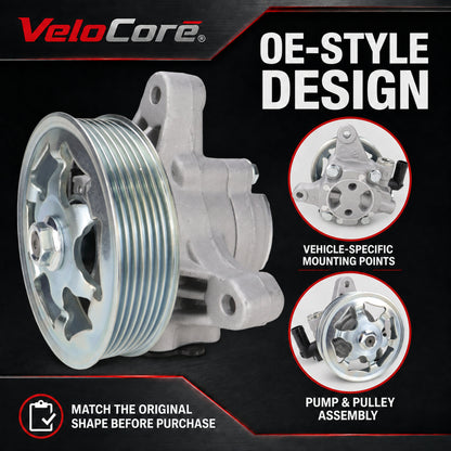 VeloCore Power Steering Pump & Pulley 56110-RAA-A01 Fit for Honda Accord | compatible with Honda Accord 2003-2005 2.4L L4, belt pulley included, alloy housing, replaces 21-5341