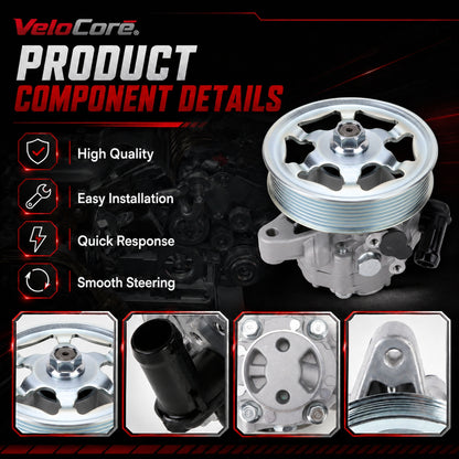 VeloCore Power Steering Pump & Pulley 56110-RAA-A01 Fit for Honda Accord | compatible with Honda Accord 2003-2005 2.4L L4, belt pulley included, alloy housing, replaces 21-5341
