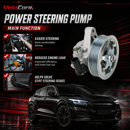 VeloCore Power Steering Pump & Pulley 56110-RAA-A01 Fit for Honda Accord | compatible with Honda Accord 2003-2005 2.4L L4, belt pulley included, alloy housing, replaces 21-5341
